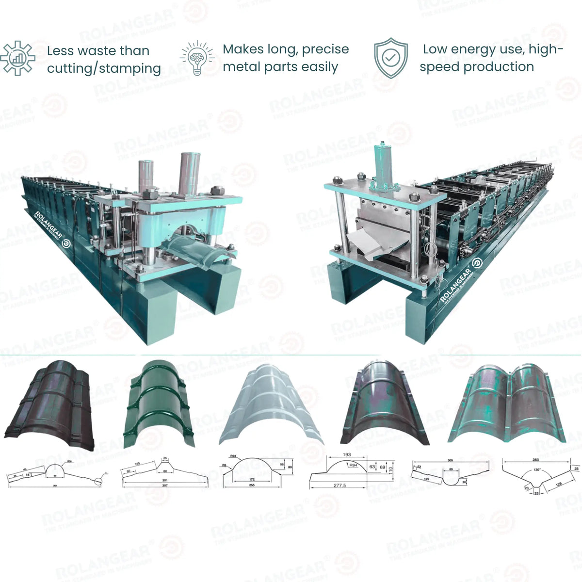  high-speed, precision ridge cap production for all roofs. Handles color steel, galvanized, aluminum. Custom widths