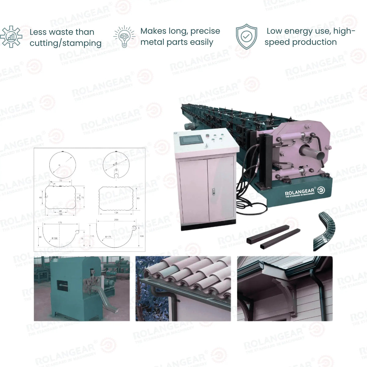 RGT-556F downspout gutter rollo formado sistema con bending máquina